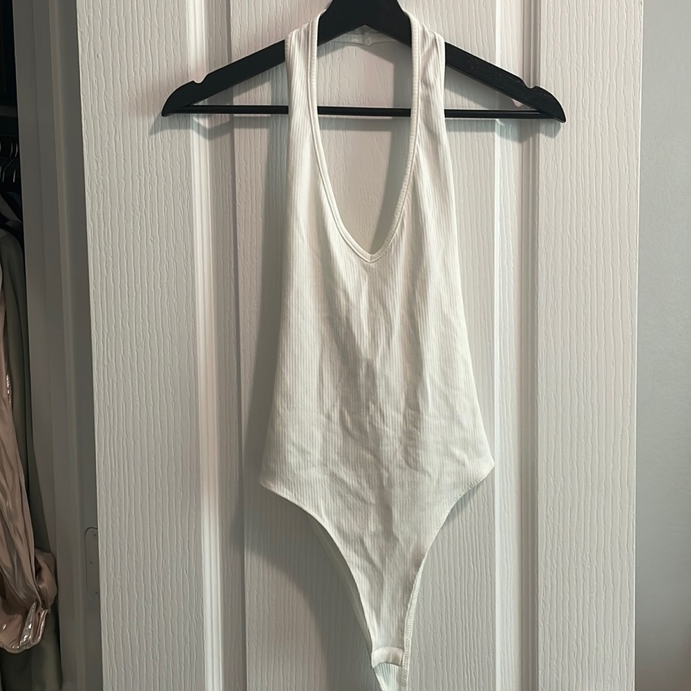 Shop DDMINE white halter bodysuit NWT